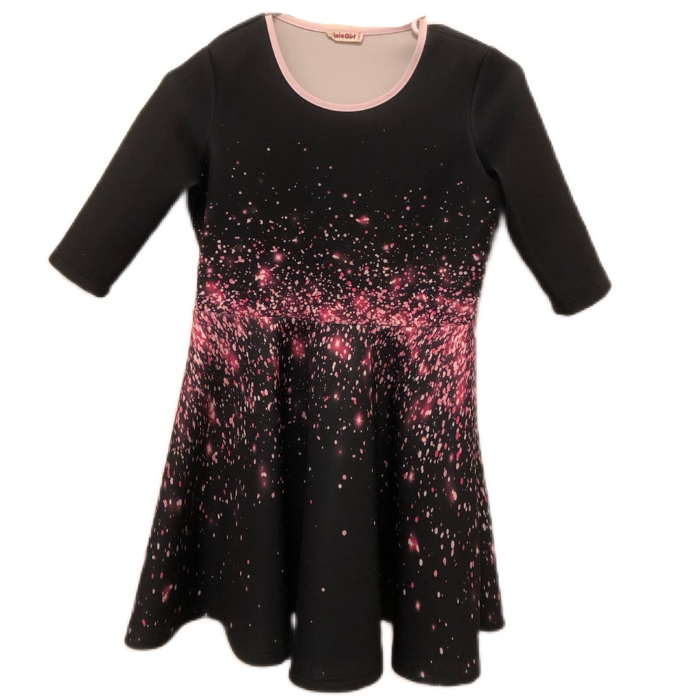 Pixie Girl Fit & Flare Black/Pink Colorful Dress Size 10/12 Polyester Blend